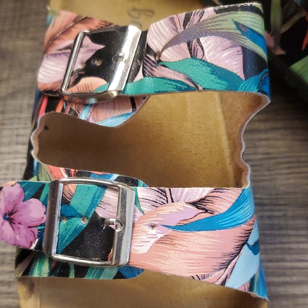 Just Be Floral Print Cork Footbed Slide Sandals - Multicolor - Picture 2 of 9